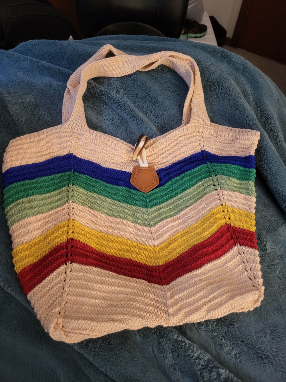 Woven Cotton Rainbow Stripe Tote Bag - Cream - Picture 2 of 4